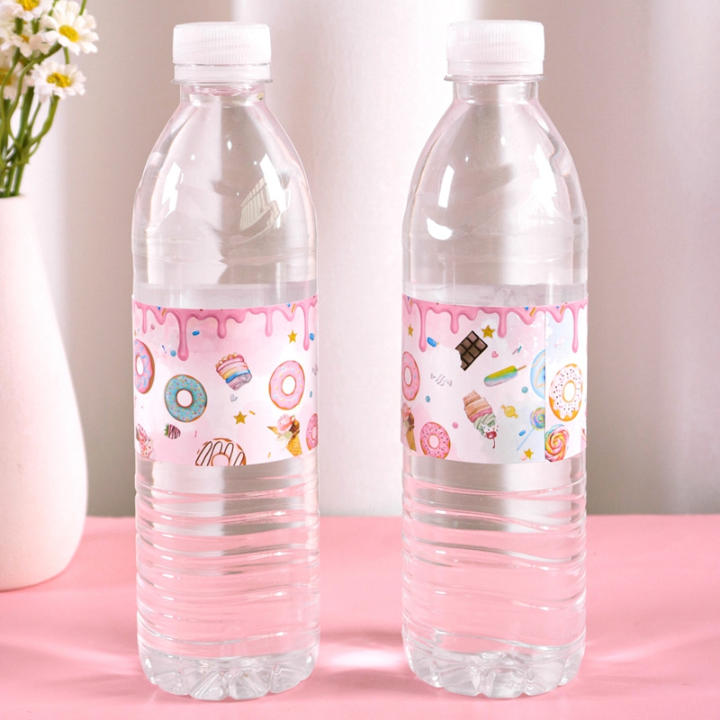 Kids Donut Theme Water Bottle Stickers, Ice Cream Labels, Baby Shower Party Decoration Supplies