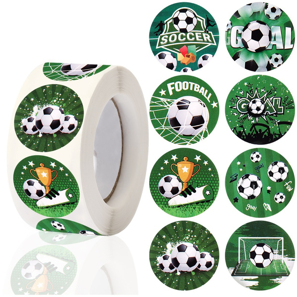 Green Soccer Stickers Football Themed Paper Sticker for Boys Birthday Baby Shower Party Decor Supplies Sports Decor