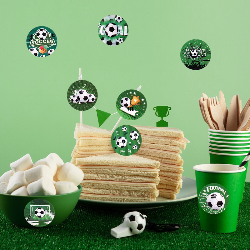 Green Soccer Stickers Football Themed Paper Sticker for Boys Birthday Baby Shower Party Decor Supplies Sports Decor