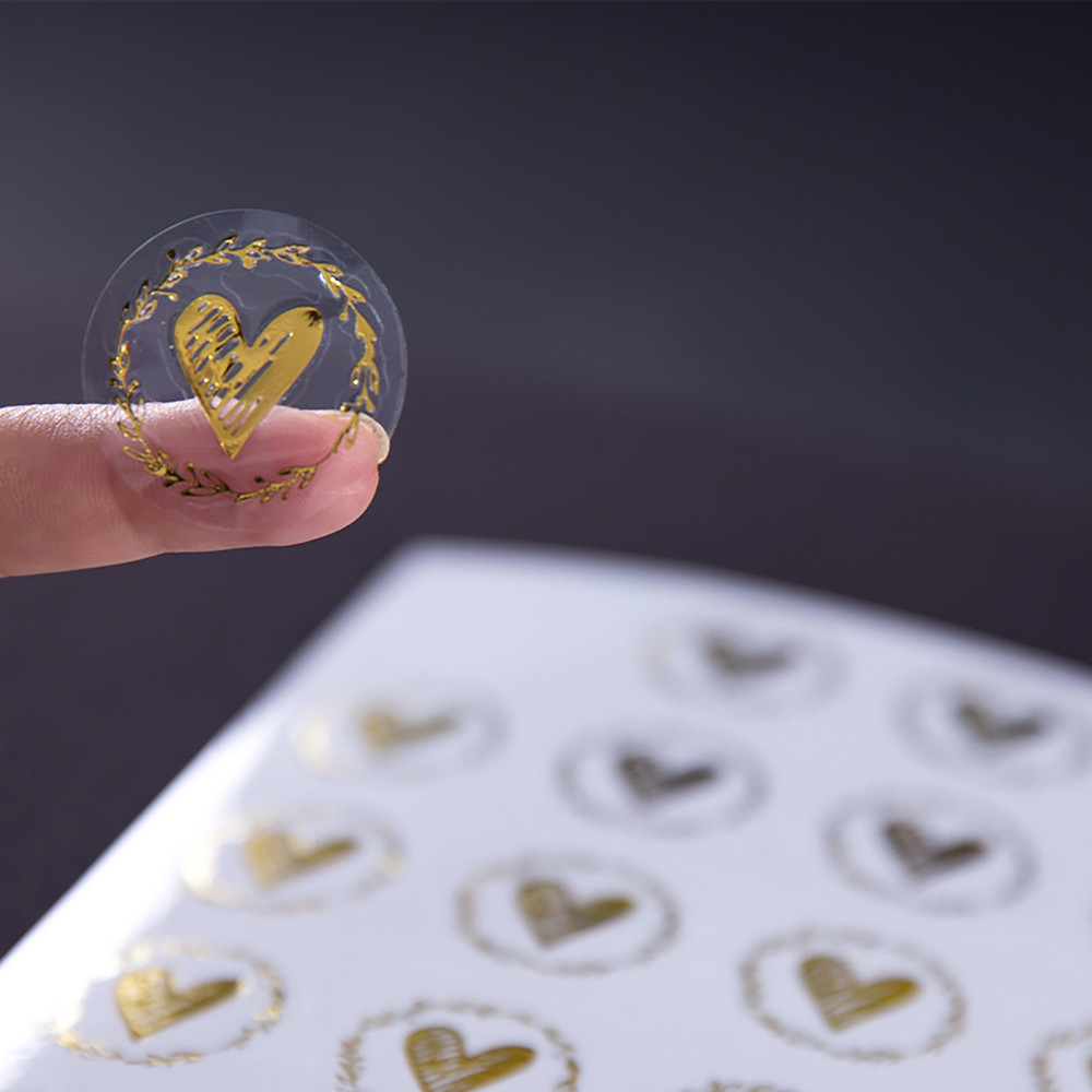 Clear Bronzing Heart Stickers 100 200PC, Gift Sealing Label, Colorful Wedding Invitation, Birthday Party Gathering Gift