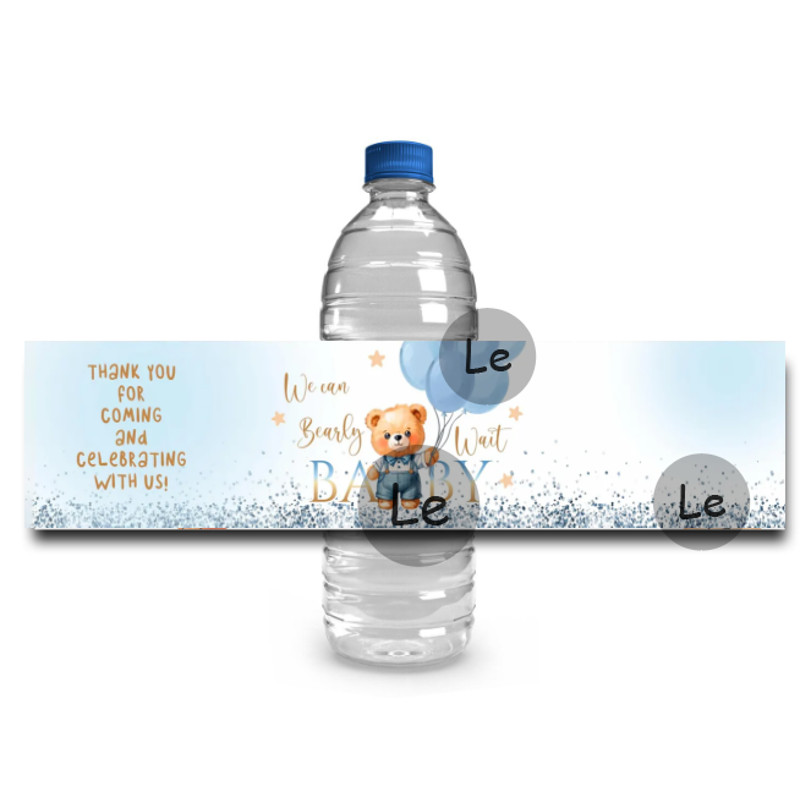 Personalized Baby Shower Sticker, Custom Cute Bear Bottle Label, Baptism Party Decoration, Gender Reveal Team Boy Girl