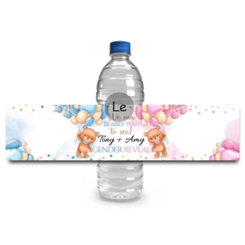 Personalized Baby Shower Sticker, Custom Cute Bear Bottle Label, Baptism Party Decoration, Gender Reveal Team Boy Girl
