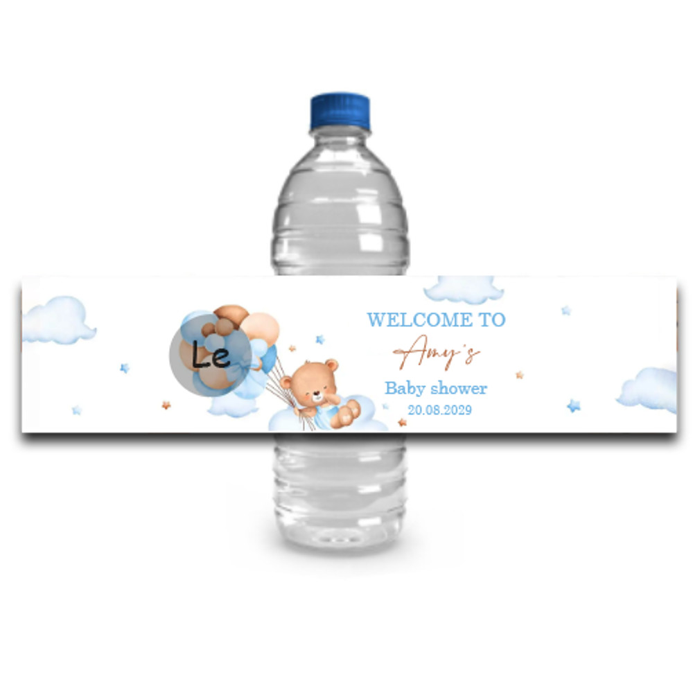 Personalized Baby Shower Sticker, Custom Cute Bear Bottle Label, Baptism Party Decoration, Gender Reveal Team Boy Girl