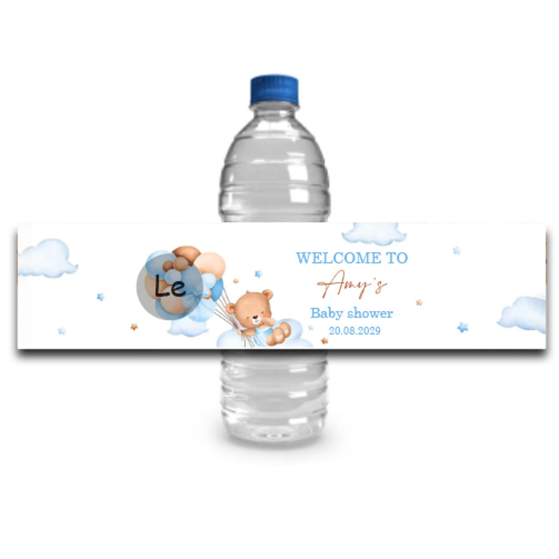 Personalized Baby Shower Sticker, Custom Cute Bear Bottle Label, Baptism Party Decoration, Gender Reveal Team Boy Girl