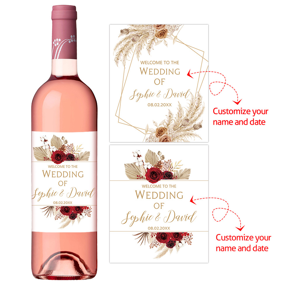 Custom Name and Date Wine Bottle Labels, Personal Customized Stickers for Weddings for Special Occasion