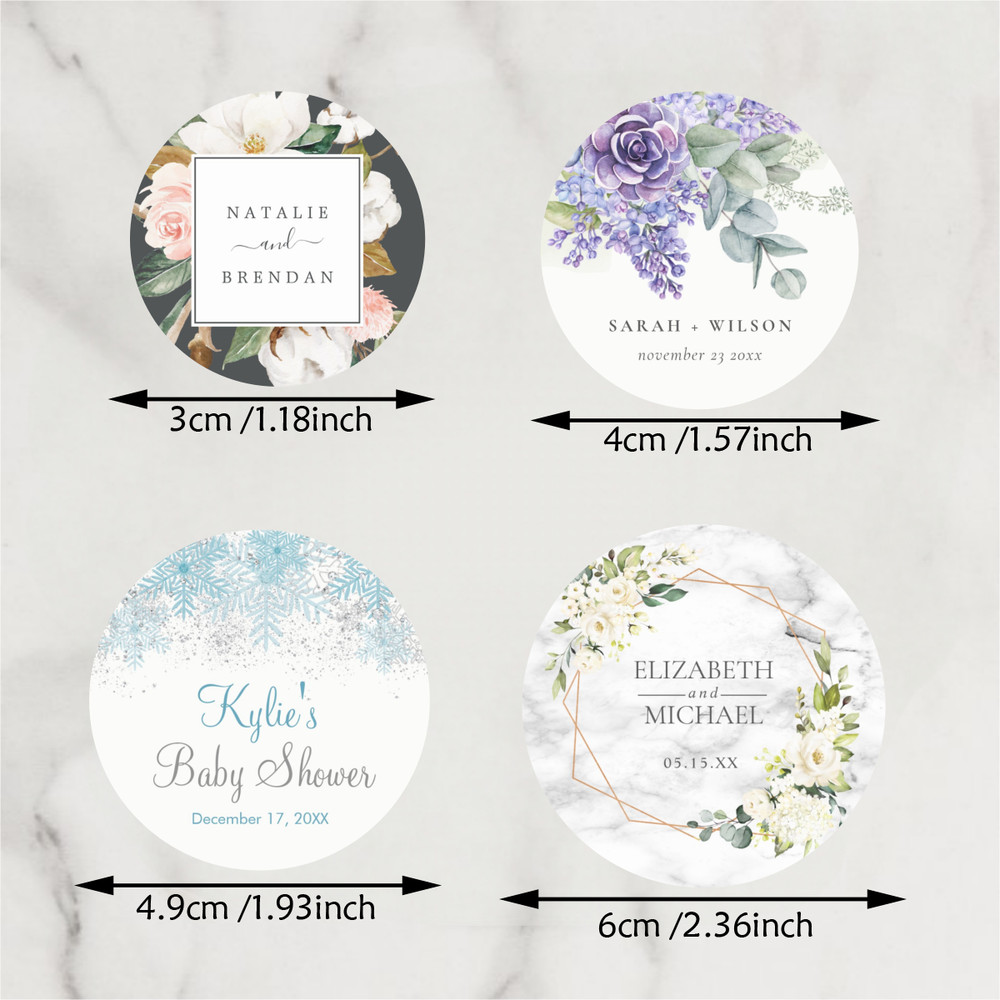 Customized gift labels with personalized stickers for weddings, birthdays, baptisms, parties, and other occasions
