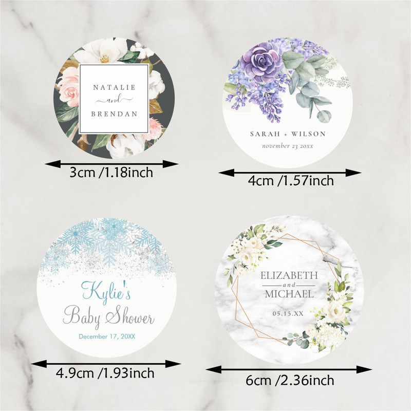 Customized gift labels with personalized stickers for weddings, birthdays, baptisms, parties, and other occasions