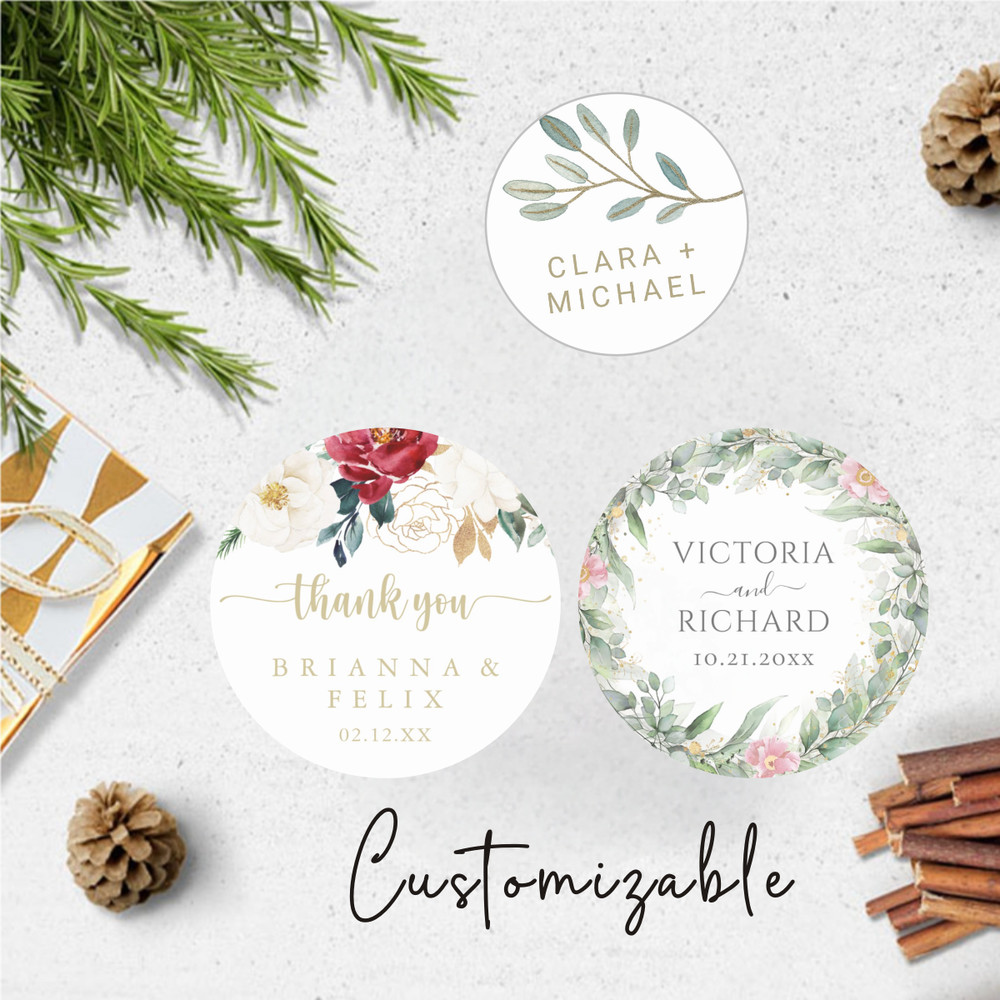 Custom Wedding Circular Stickers, Personalized Wedding Stickers, Customized Gift Labels, Birthday Gift Labels