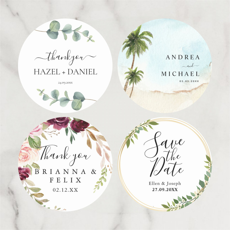 Custom Name, Personalized Round Circle, Date Thank You Stickers, Bridal Shower Party Favors