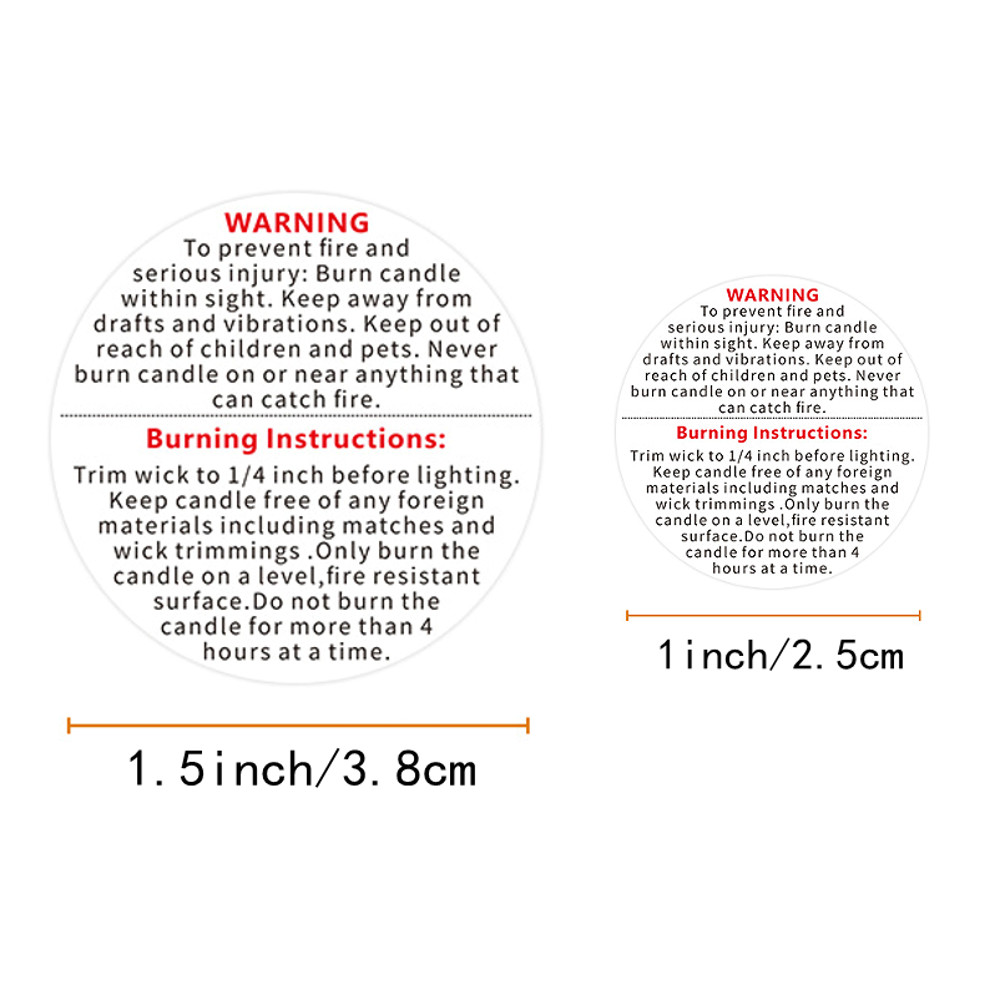 White Round Candle Safety Labels, 500Pcs Candle Warning Stickers, Candle Jar Stickers for DIY Candle Making
