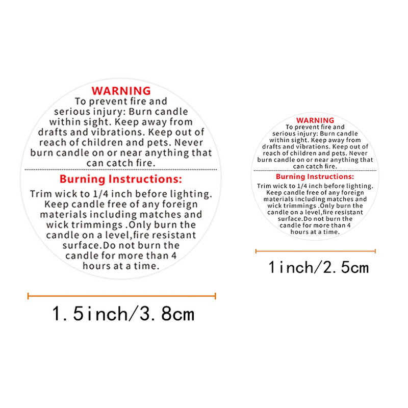 White Round Candle Safety Labels, 500Pcs Candle Warning Stickers, Candle Jar Stickers for DIY Candle Making