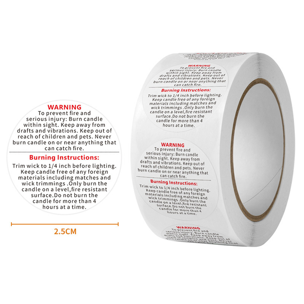 White Round Candle Safety Labels, 500Pcs Candle Warning Stickers, Candle Jar Stickers for DIY Candle Making