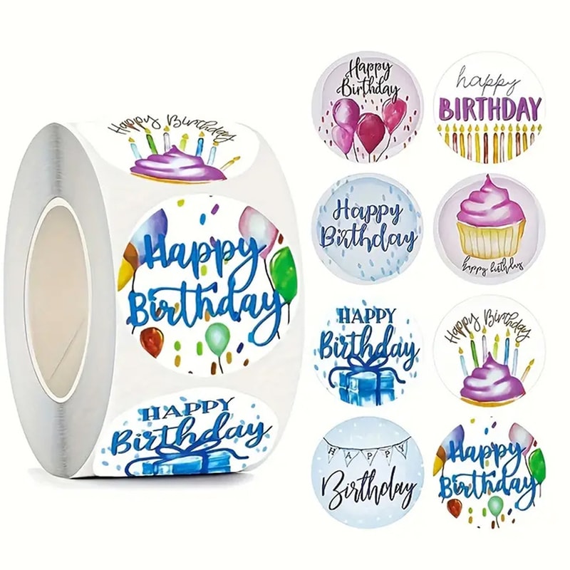 Birthday Balloon Roll Decals, Happy Birthday Roll Stickers, Greeting Sticker for Card Box, Fun Birth Day Cake Stickers