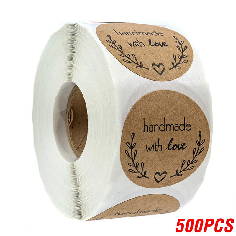 Round Natural Kraft Handmade Stickers Scrapbooking For Package Adhesive Thank You Sticker Seal Labels Stationery
