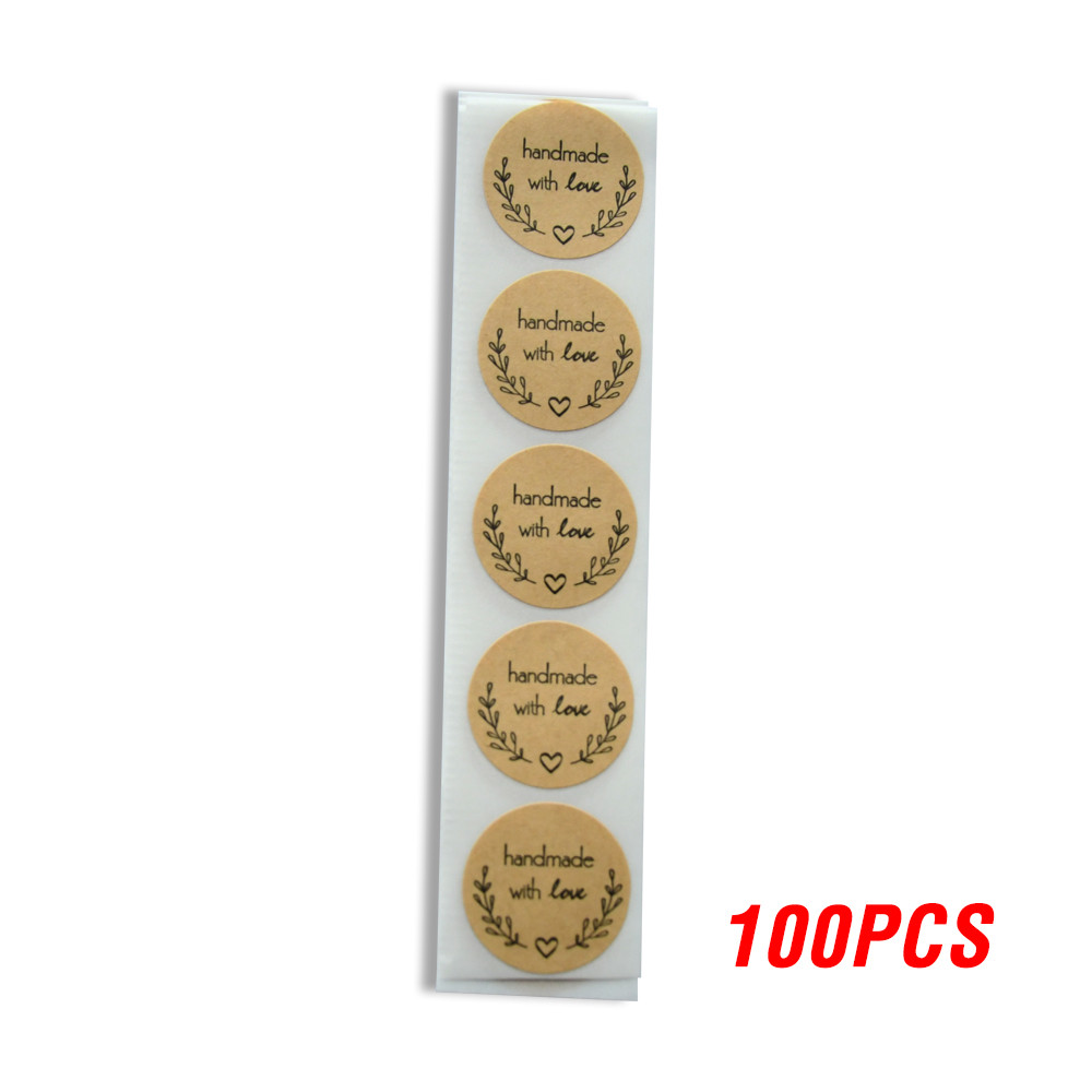 Round Natural Kraft Handmade Stickers Scrapbooking For Package Adhesive Thank You Sticker Seal Labels Stationery
