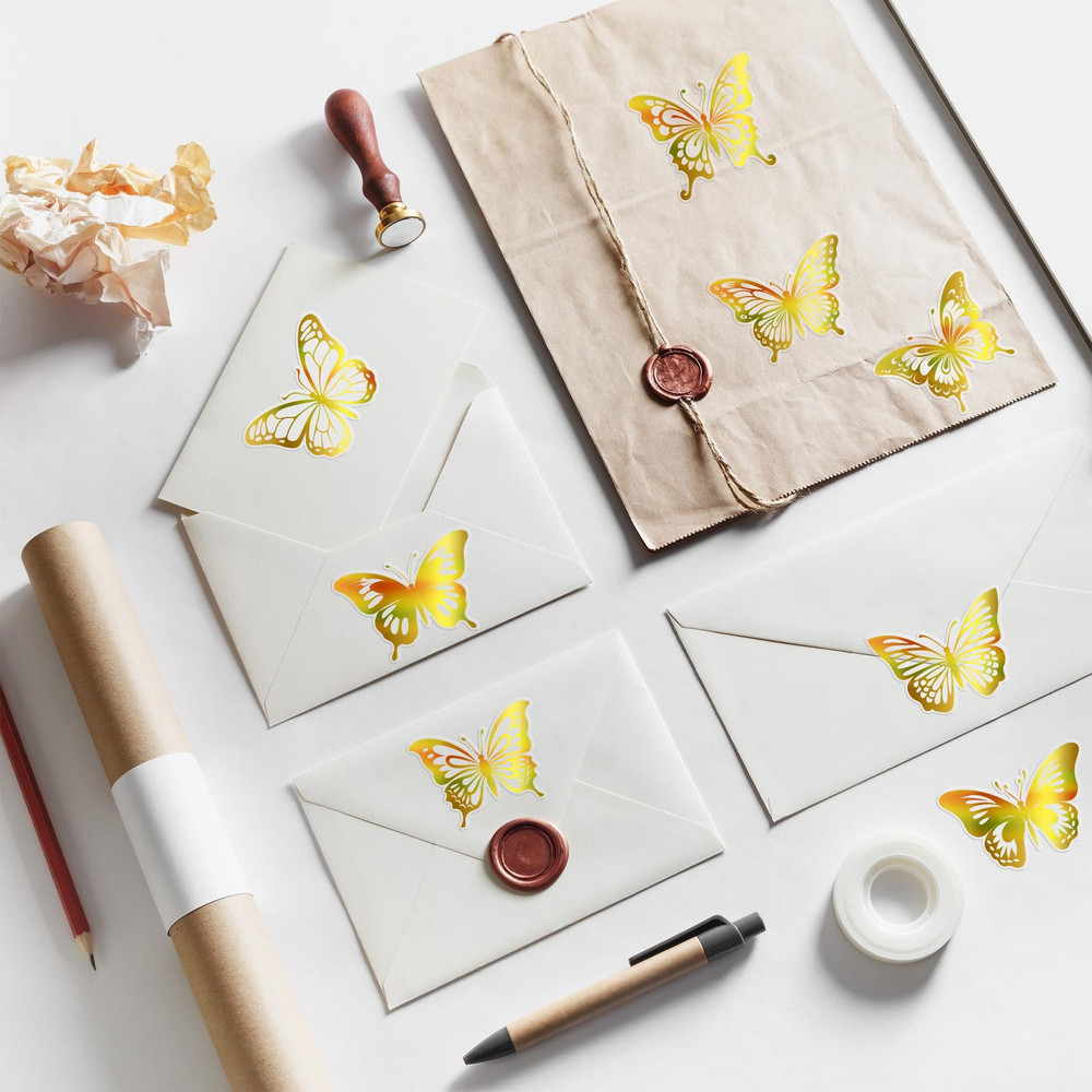 Party Gift Wrapping Label, Golden Butterfly Stickers, Stationery Stickers, Children Scrapbook