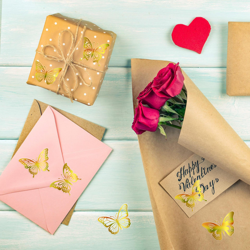 Party Gift Wrapping Label, Golden Butterfly Stickers, Stationery Stickers, Children Scrapbook