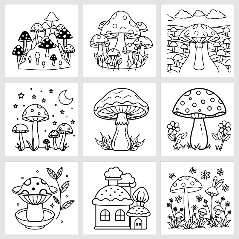Art Therapy Coloring Book for Adults, Simple Fun Designs, Bold Mushroom Illustrations for Relaxing Activity, Kids