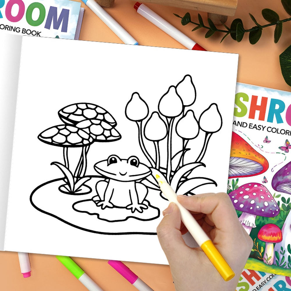 Art Therapy Coloring Book for Adults, Simple Fun Designs, Bold Mushroom Illustrations for Relaxing Activity, Kids