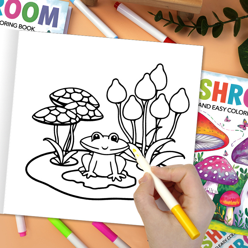 Art Therapy Coloring Book for Adults, Simple Fun Designs, Bold Mushroom Illustrations for Relaxing Activity, Kids