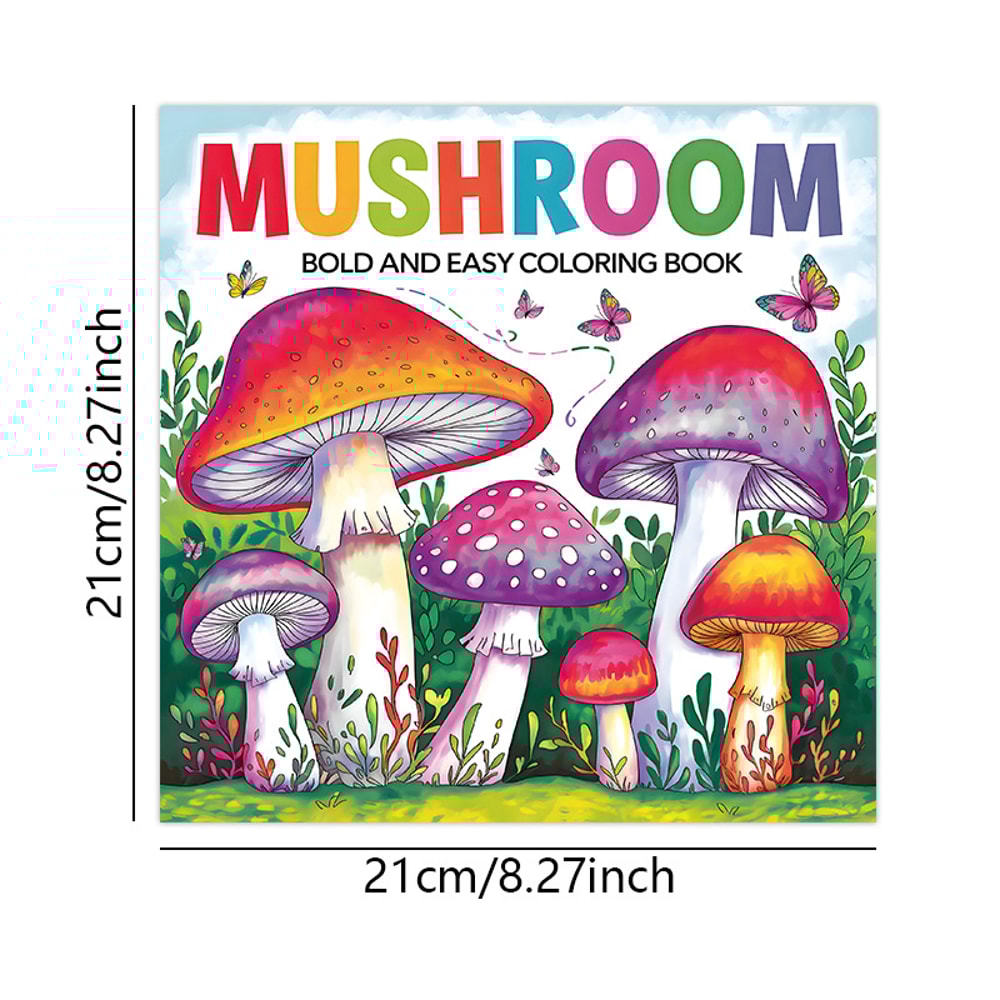 Art Therapy Coloring Book for Adults, Simple Fun Designs, Bold Mushroom Illustrations for Relaxing Activity, Kids