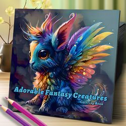 adorable fantasy creatures coloring book for adults, stress relieving art therapy, cute cartoon graffiti for teens