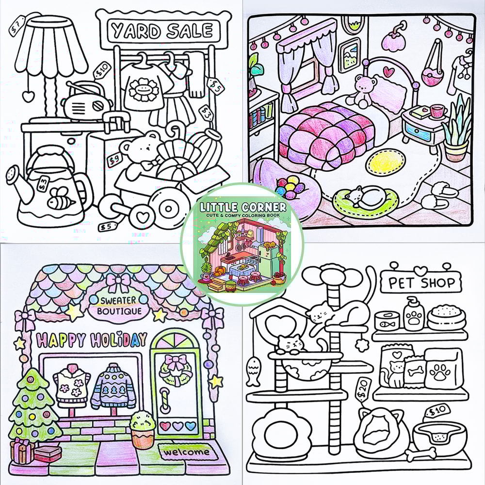 Cozy Home Coloring Book For Kids And Adults Relaxing Art Therapy With Cute Little Corner Shop Drawi 1