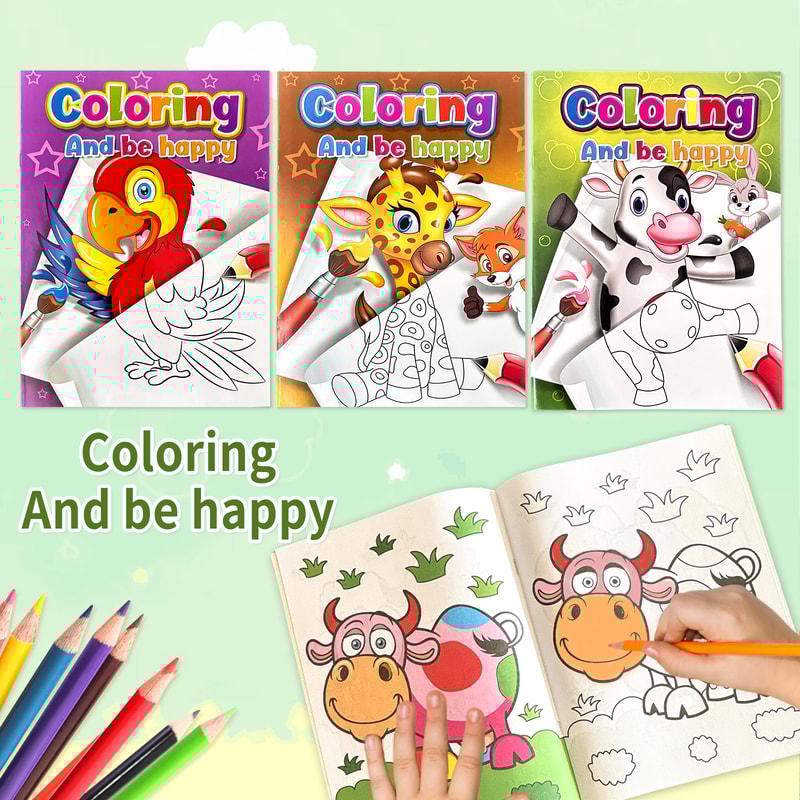 Childrens Coloring Book Set, Colorful Animal Patterns, Learn While Painting for a Happy Growth