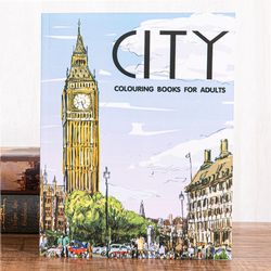 urban landscape coloring book for adults, stress relief and mindfulness art therapy, cityscape sketching and graffiti
