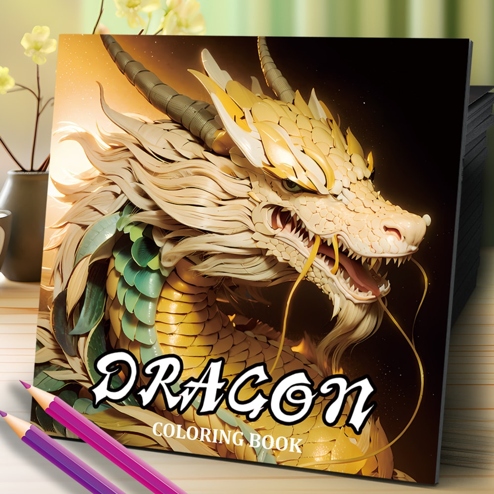 Dragon Coloring Book for Adults, Stress Relief Art Therapy, Fantasy Drawing and Painting Pages for Kids