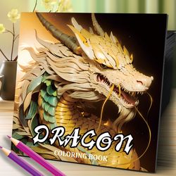 dragon coloring book for adults, stress relief art therapy, fantasy drawing and painting pages for kids