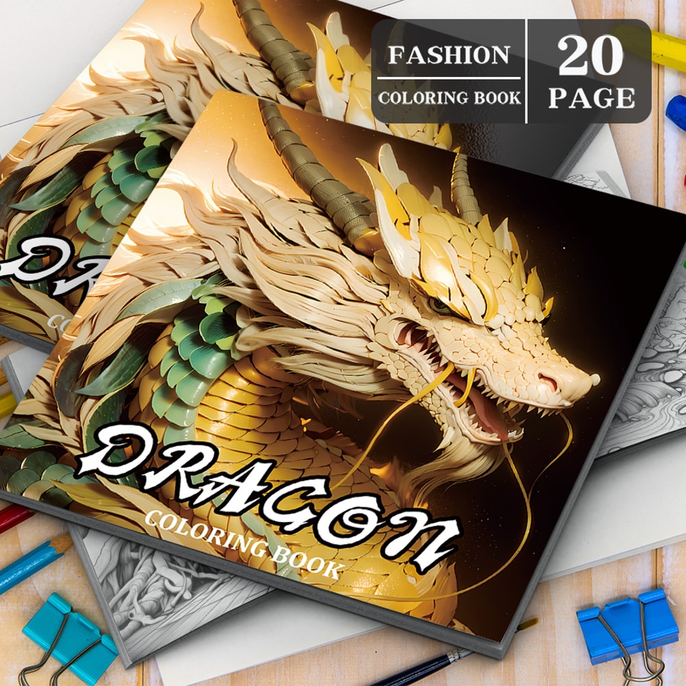 Dragon Coloring Book for Adults, Stress Relief Art Therapy, Fantasy Drawing and Painting Pages for Kids