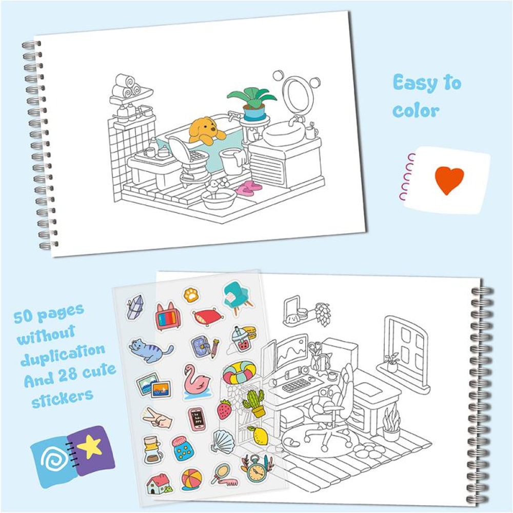 Cute Little Bear Characters Coloring Book, New Animal Theme Graffiti Painting Book for Kids, Adults, and Teens