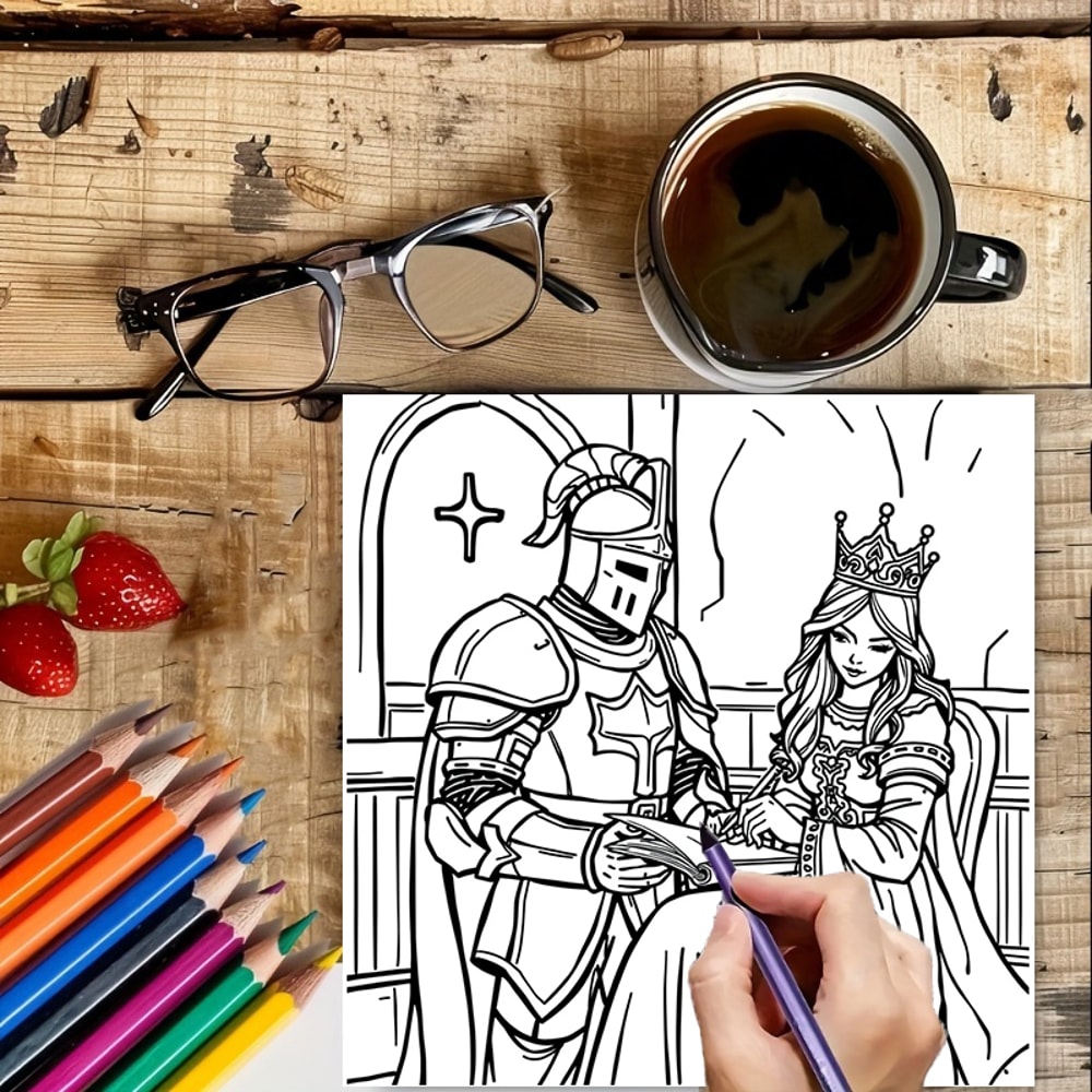 Princesses and Knights Coloring Book for Adults, A Fantasy Colouring Book with Drawing Supplies, Perfect for Christmas