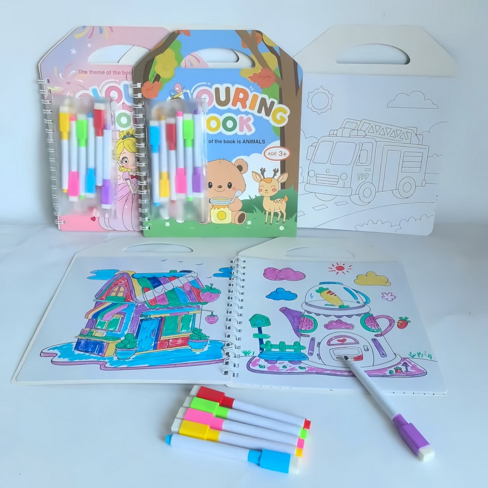 Colorbook Pen Bag Set, Erasable Marker Pen, Fun Coloring Books for Kids, Cartoon Drawing Picture Book