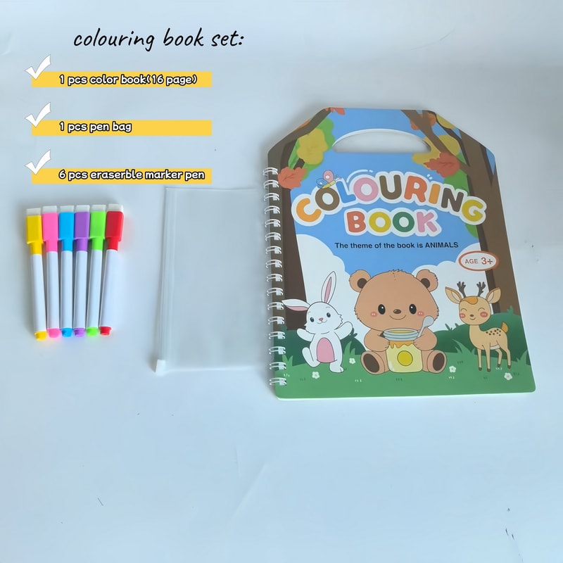 Colorbook Pen Bag Set, Erasable Marker Pen, Fun Coloring Books for Kids, Cartoon Drawing Picture Book