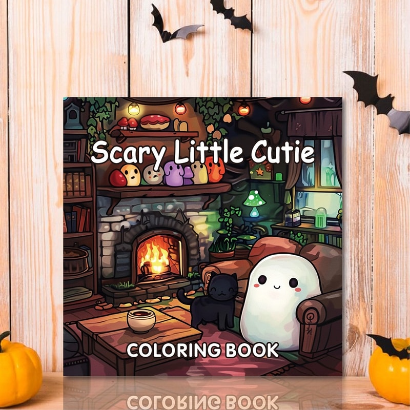 Halloween Coloring Book for Adults, Scary Little Cutie Designs, Stress Relief Creative Fun, Gift for Teens
