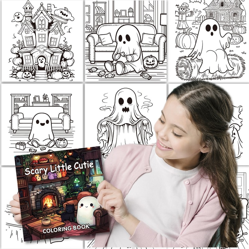 Halloween Coloring Book for Adults, Scary Little Cutie Designs, Stress Relief Creative Fun, Gift for Teens