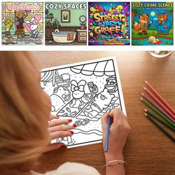 cute cartoon coloring book for adults, educational stress relief, graffiti painting gift for teens