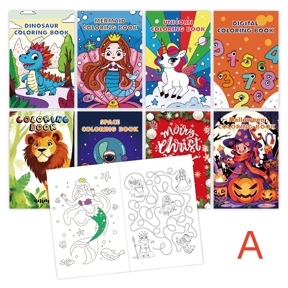 Kids Holiday Party Coloring Book Set, 8 Theme Pack for Creative Fun, Doodle Drawing and Cartoon Characters