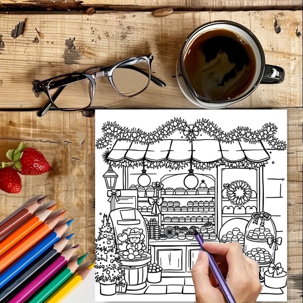 Christmas Coloring Book For Adults Holiday Scenes Colouring Book Thanksgiving Drawing Supplies 4