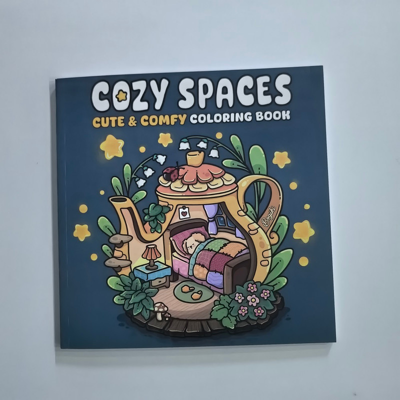 Cozy Spaces Coloring Book, Stress Relieving Art for Adults, Teens, with Calming Animal Scenes