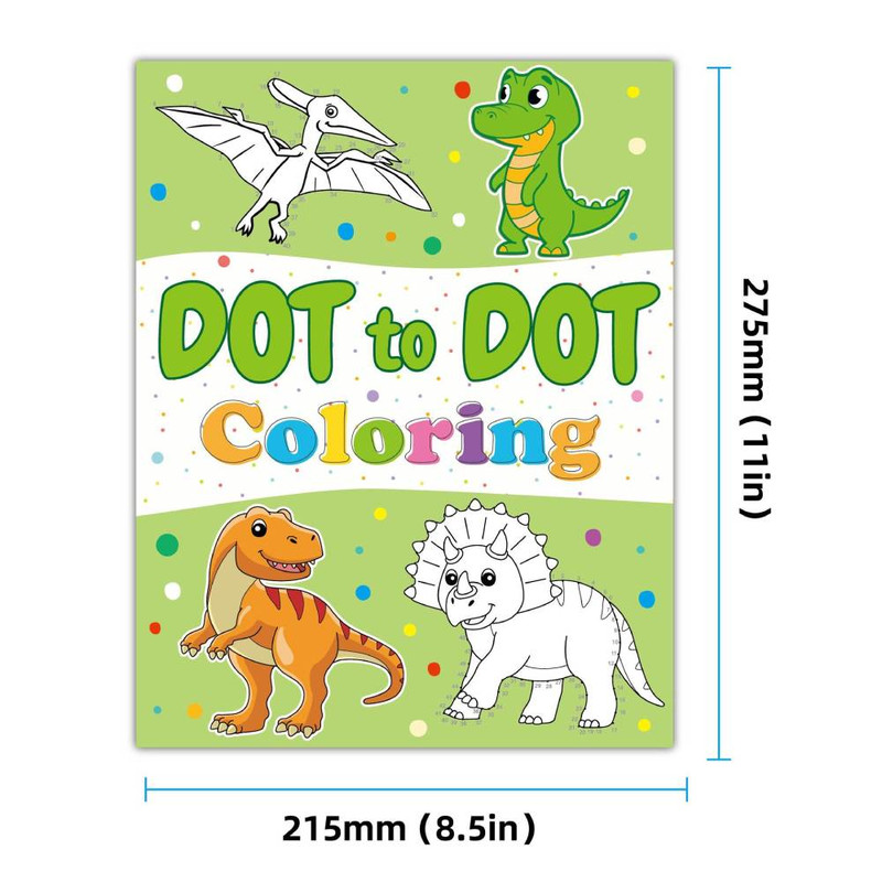 DIY Dinosaur Coloring Book, Kids Arts and Crafts, Dot to Dot Drawing, Cartoon Animals, Montessori Toy