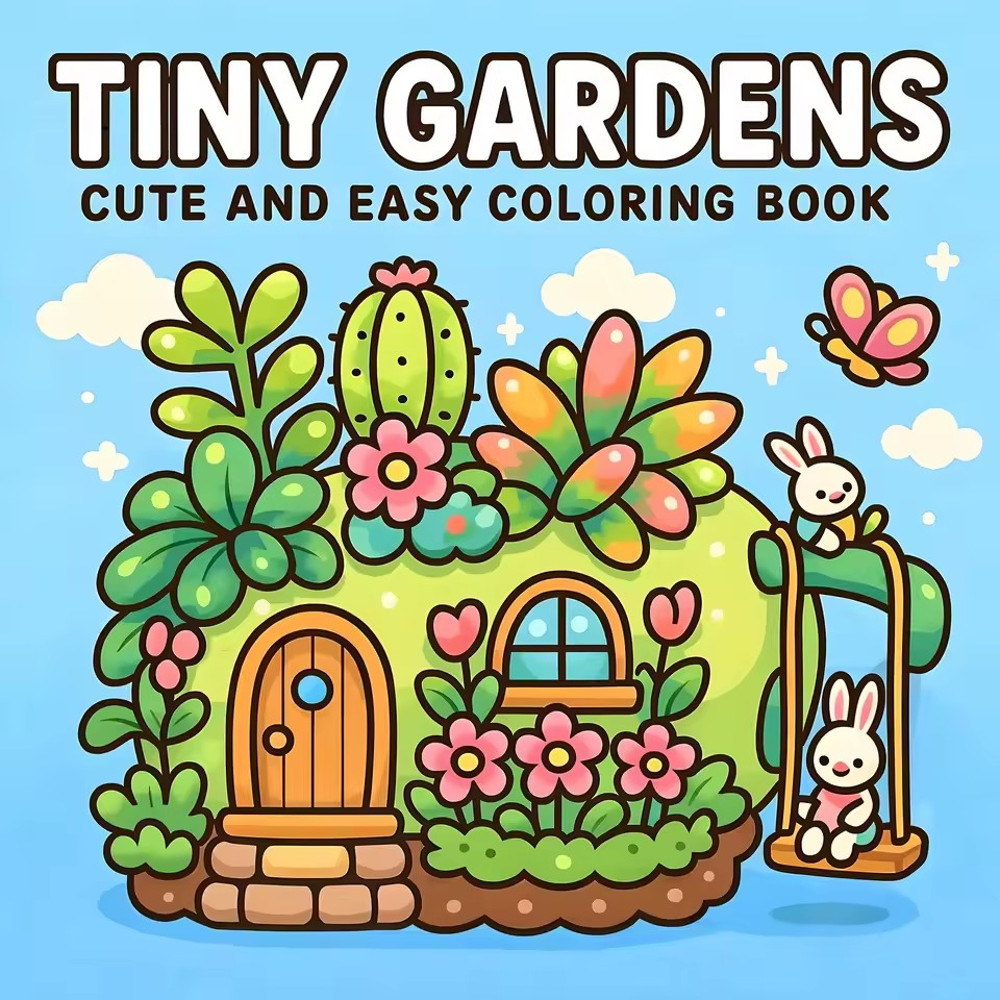TINY GARDENS Coloring Book for Adults, A Perfect Gift for Party and Birthday, Features Bold, Easy Patterns and Cute Draw