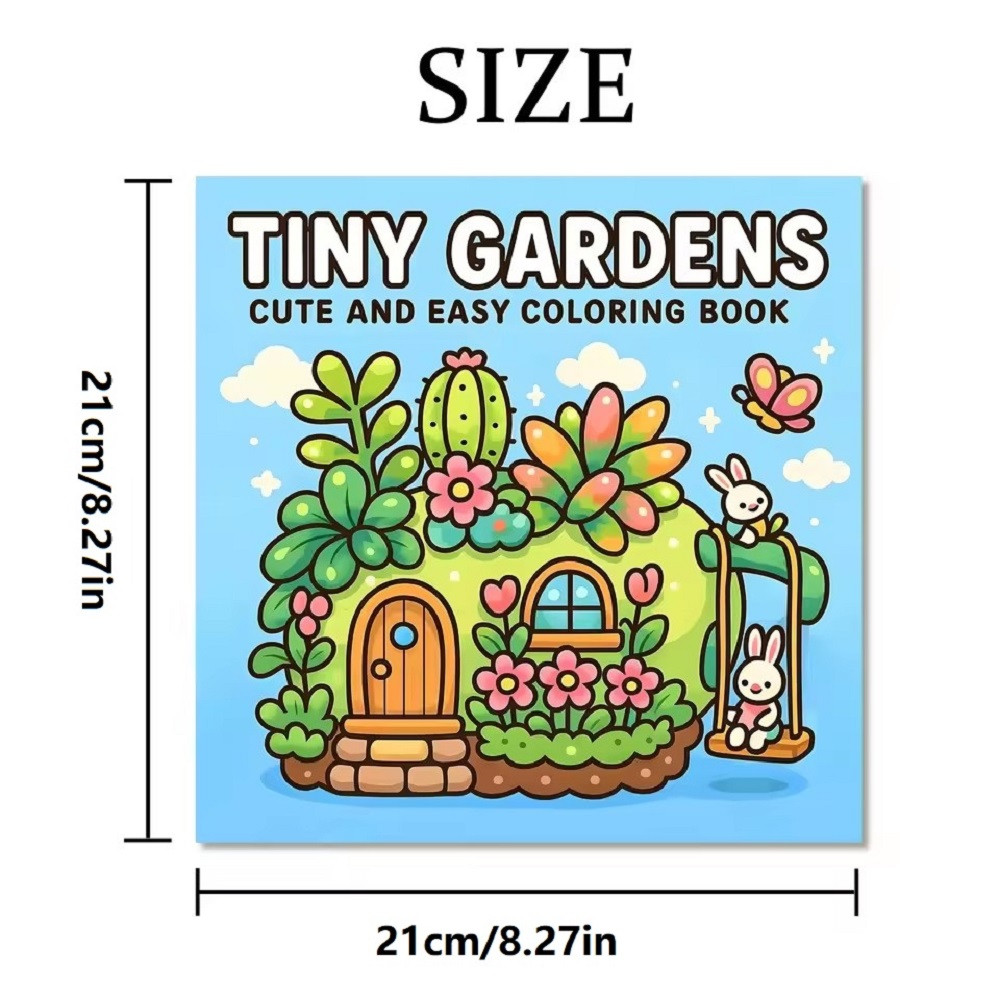 TINY GARDENS Coloring Book for Adults, A Perfect Gift for Party and Birthday, Features Bold, Easy Patterns and Cute Draw