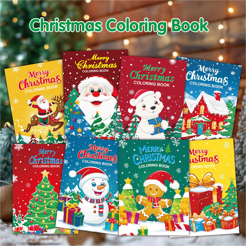 Christmas Puzzle Coloring Book, Kids Holiday Party Theme Gift, Cartoon Painting Toy