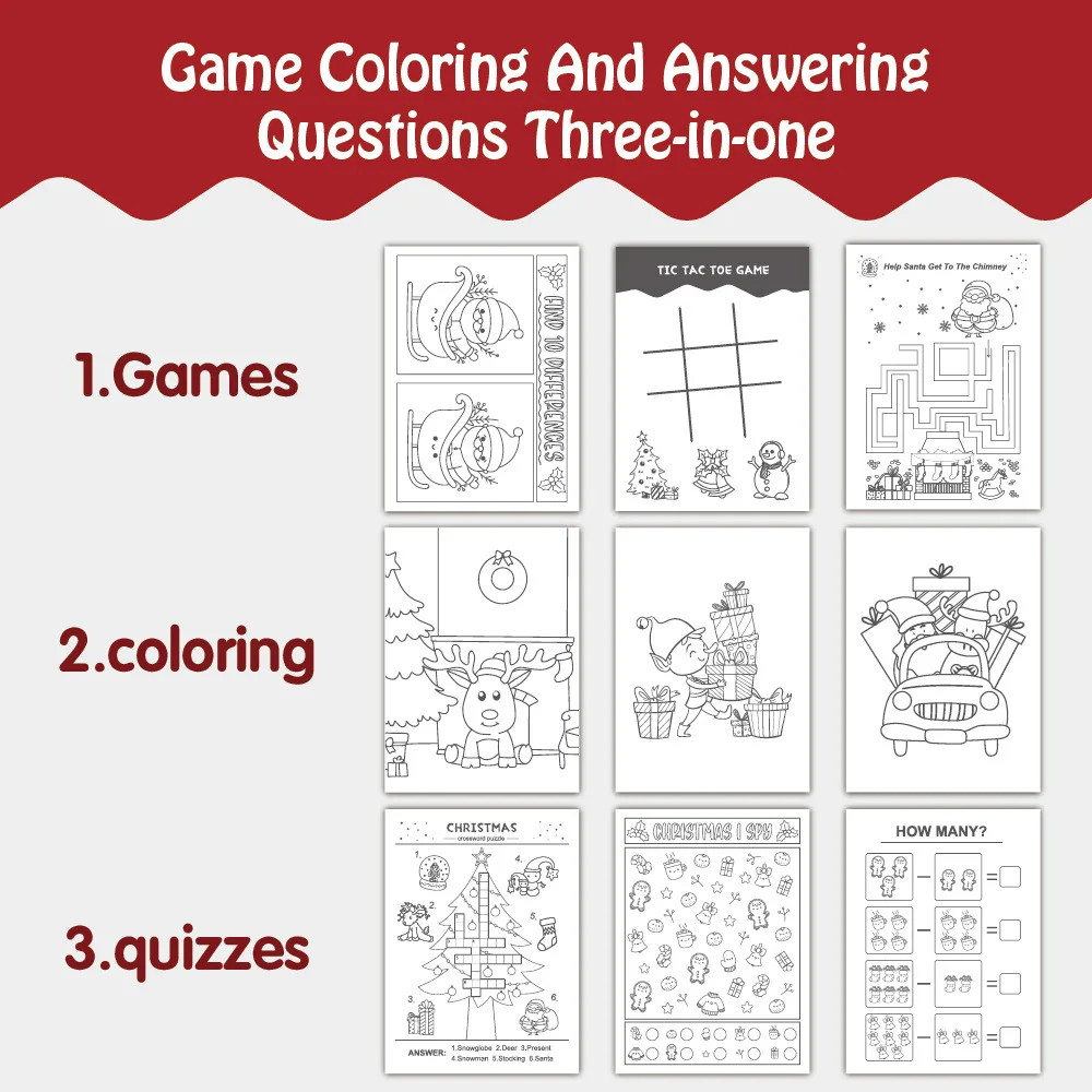 Christmas Puzzle Coloring Book, Kids Holiday Party Theme Gift, Cartoon Painting Toy