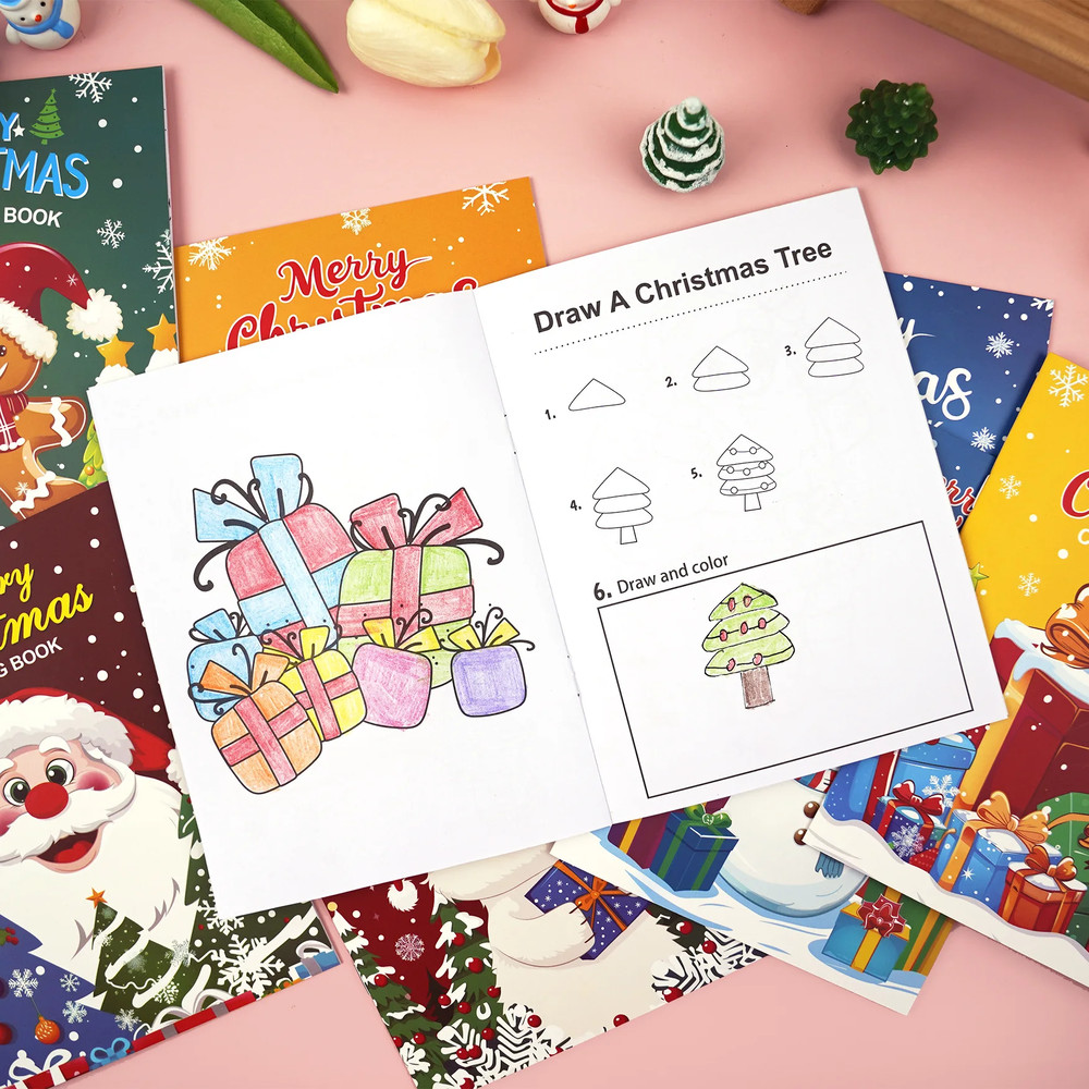 Christmas Puzzle Coloring Book, Kids Holiday Party Theme Gift, Cartoon Painting Toy