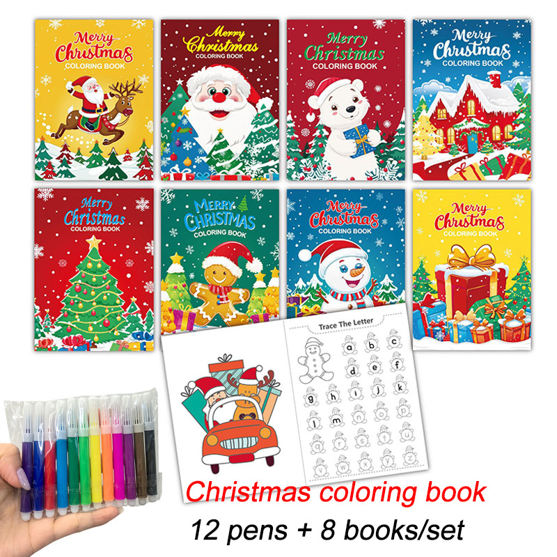 Christmas Puzzle Coloring Book, Kids Holiday Party Theme Gift, Cartoon Painting Toy