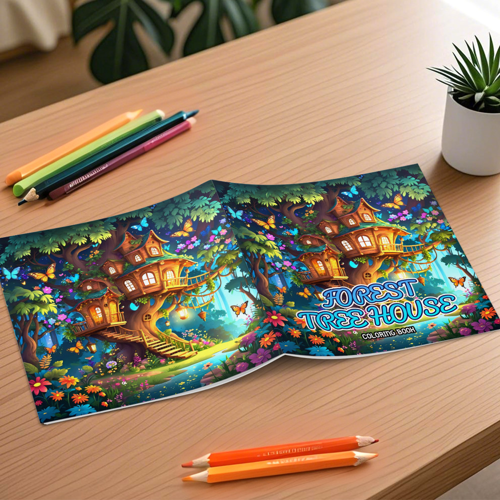 Fantastic Tree House Coloring Book for Adults, Relieve Stress, Creative Art Therapy, Kids Educational Toys